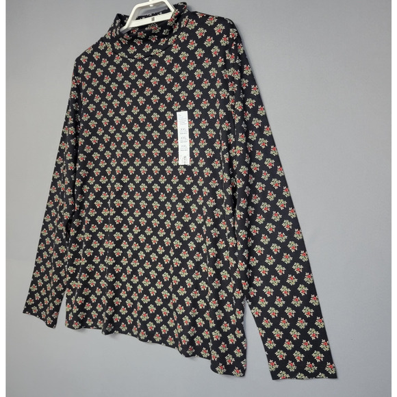 Croft & Barrow Top Womens 2XL Black Red Holly Berry Mock Neck Cotton Christmas - Picture 4 of 11